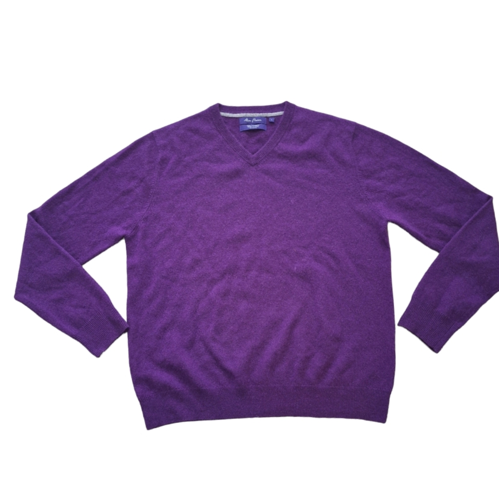 Alan Flusser Men's Royal Purple 100% Cashmere V-neck Sweater, Sz Large